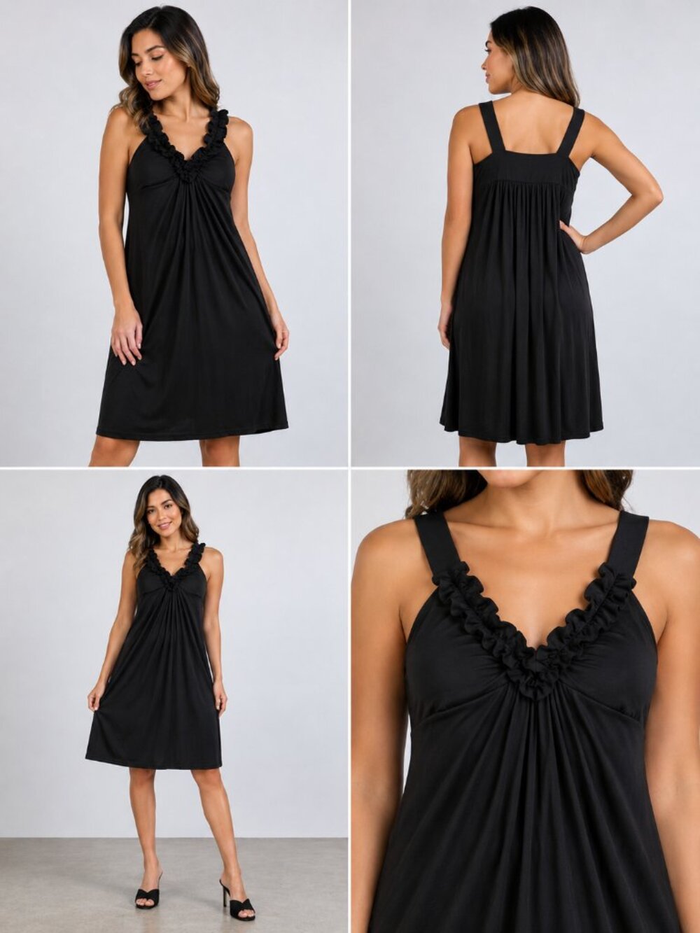 En Focus Studio Black Ruffle Neck Sleeveless Dress Size 4 Stretch